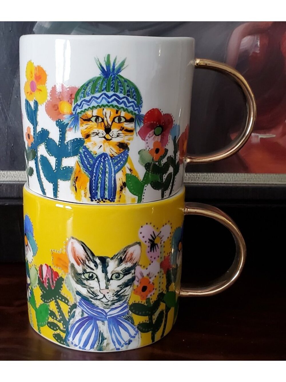 Anthropologie Francesca Kaye Feline Atelier Cat Mugs Set of 2 NEW